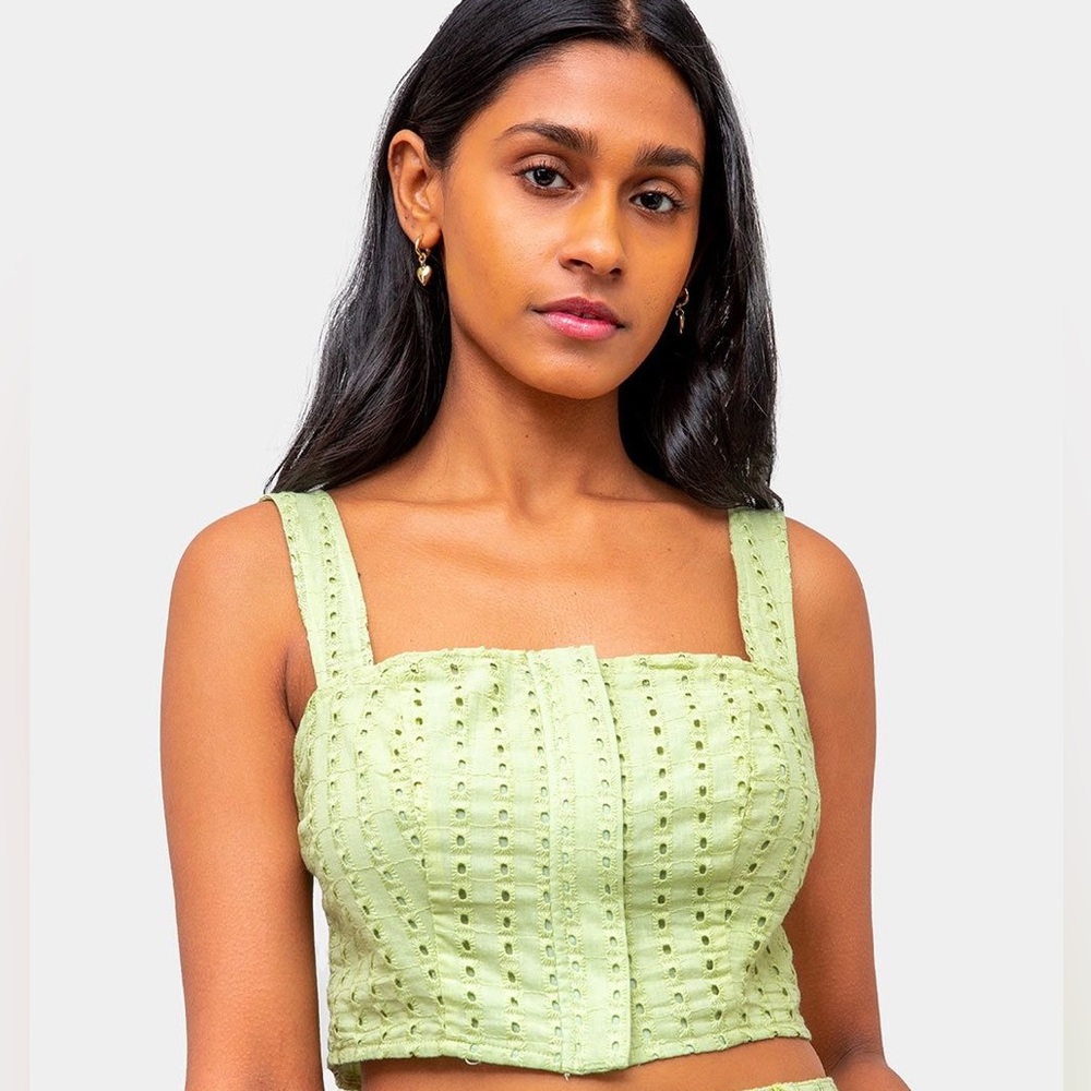 Le Lis Light Green Eyelet Tank Top